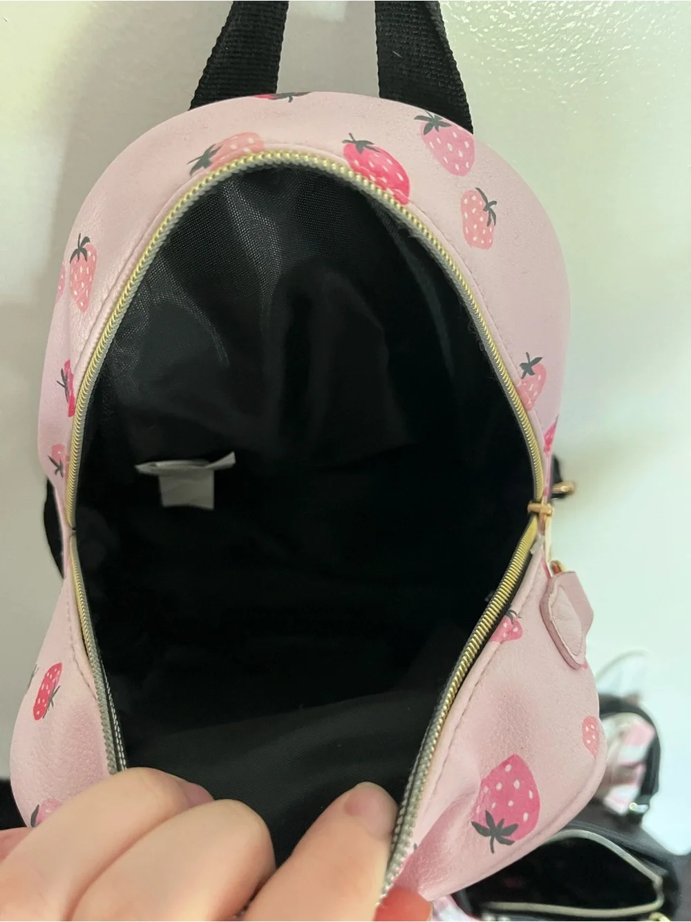 Pink Strawberry Print Mini Backpack